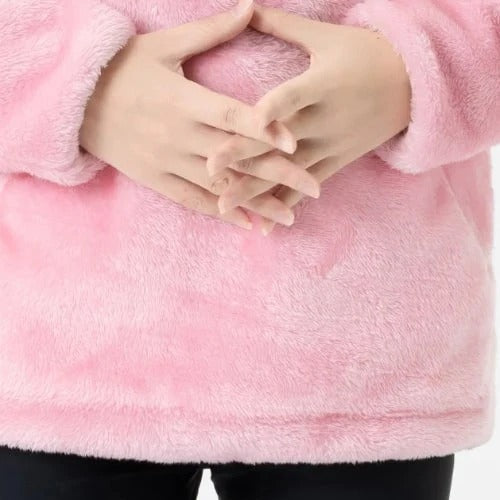 Sweat plaid capuche chauffant rose