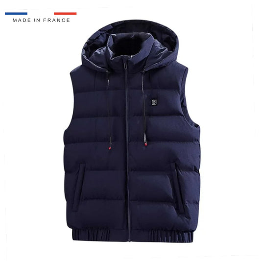 Gilet chauffant capuche bleu
