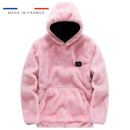 Sweat plaid capuche chauffant rose